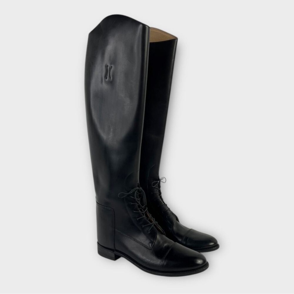 The Effingham by Bond Boot Black Leather Equestrian Lace Tall Riding Boots Sz 8 - Picture 3 of 17